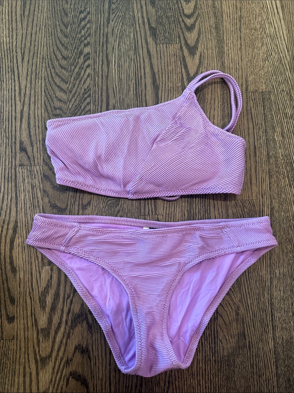 Soluna Swim ribbed purple one shoulder bikini